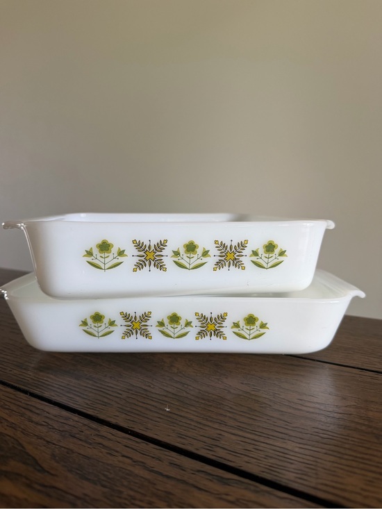 Fire King Other - Vintage Fire-King Meadow Green Milk Glass Baking Dish 1.5 Qt Casserole And Loaf